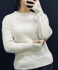 تصویر بلوز بافت زنانه شیری سایز ۵۸ آستین فینگردار 