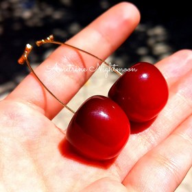 تصویر گوشواره زنانه برند فشن مدل گیلاس استیل رنگ ثابت وضد حساسیت Women's earrings, fashion brand, cherry model, steel, fixed color and free shipping