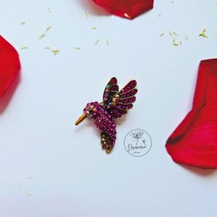 تصویر گل سینه پرنده و پروانه نگین دار فانتزی جنس رادیوم - پر 