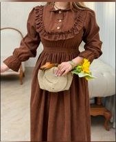 تصویر پیراهن مانتوعروسکی مخمل کبریتی کمرکش 