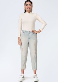 تصویر شلوار جین مام فیت زاپ دار آبی روشن (Dirty) 1000995 Light dirty blue mom fit jeans with zap