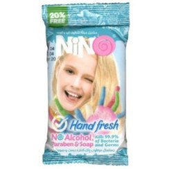 تصویر دستمال مرطوب پاک کننده آنتی باکتریال دست و صورت دخترانه نینو Hand Fresh Anti Bacterial Wet Wipes For Girl Nino 