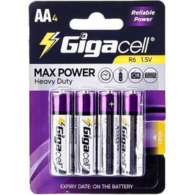 تصویر باتری چهارتایی قلمی Gigacell Max Power Heavy Duty R6 1.5V AA Gigacell Max Power Heavy Duty R6 1.5V AA Battery Pack Of 4