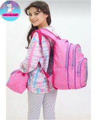 تصویر ست 3 تکه کوله پشتی ضدآب و کیف غذا عایق حرارتی و جامدادی دخترانه ترک 