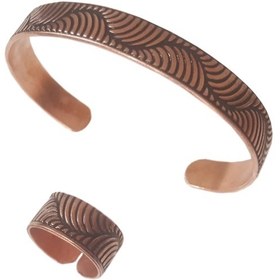 تصویر نیم ست دستبند و انگشتر مسی مردانه و زنانه مدل موج کد 2.JW50 