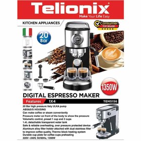 تصویر اسپرسو ساز تلیونیکس مدل TEM5156 Telionox TEM5156 Espresso maker