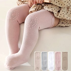 تصویر جوراب زانوبندی فانتزی عروسکی مارک دار بچه گانه بالا زانو Baby_sock