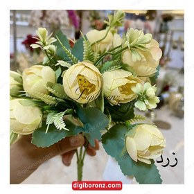 تصویر دسته گل مصنوعی مدل بوته نسترن فندقی 5 شاخه رنگ یاسی 5-branch artificial bouquet of hazelnut bush model