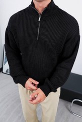 تصویر نیم زیپ بافت مردانه مشکی ترک ZD۰۴ 