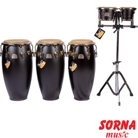 تصویر تومبا سه تايي با بانگو و پايه مدل Elite Congas Pearl 