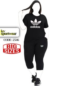 تصویر ست تیشرت شلوارک سایز بزرگ ورزشی زنانه adidas کد 003 adidas womens big size sports shorts t shirt code 003