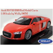 تصویر ماکت ماشین ائودی-Audi R8 V10 2016 Red Model Car in 1-18 Scale by Welly 