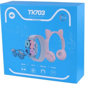 تصویر پک ساعت هوشمند TK703 به همراه هدفون بلوتوثی و عینک دخترانه 