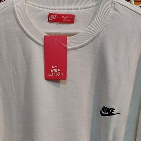 تصویر بلوز دورس پنبه سه نخ مردانه نایک nike آستین بلند سایز بزرگ xxl یقه گرد پاییزه زمستانی تو پنبه ای ضخیم تکرنگ سفید 