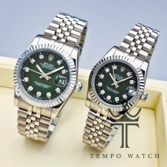 تصویر ساعت مچی مردانه رولکس دیت جاست استیل صفحه سبز 