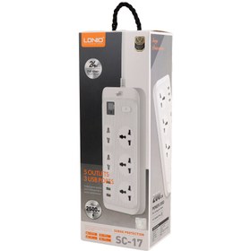 تصویر چند راهی 5 خانه برق ارت دار الدینیو SC-17 با کابل 2 متری + شارژر USB Ldnio SC-17 5 Way Electricity Adapter 2M With 3 USB