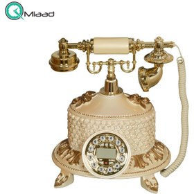 تصویر تلفن رومیزی سلطنتی آرنوس رنگ کرم طلایی مدل 036F 
