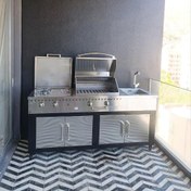 تصویر باربیکیو ۱۹۰ سانت کامل، بالا استیل کابین مشکی نما درب استیل عرض ۶۰ 