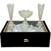 تصویر ست هدیه ظروف نقره ملیله کاری شکلات خوری و گلدان تنه خمری 