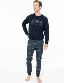 تصویر ست پیژامه مردانه لباس خانه آبی رنگ ساده و راحت 100 ٪ پنبه دریایی U.S. Polo Assn. 