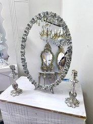تصویر سرویس آیینه و شمعدان عقد و عروس , آینه مدل گل رز روکش نقره 