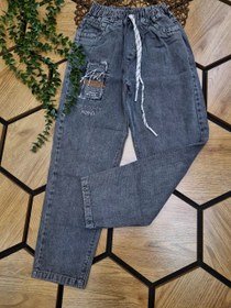 تصویر شلوار لی مام فیت دلتا رنگ طوسی گلدوزی شده سایز 85 Mom fit Delta gray embroidered leo pants, size 85