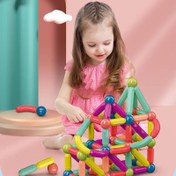 تصویر بازی ساختنی مگنت میله ای یا گوی و میله 42،64،84،103،128 قطعه اصلی گوی و میله مغناطیسی Magnetic Ball and Rod - 64 قطعه‌ باکس دار 