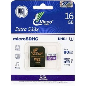 تصویر کارت حافظه microSDHC ویکو من مدل Extre 533X کلاس 10 استاندارد UHS-I U1 سرعت 80MBps ظرفیت 16 گیگابایت Vicco Man Extra 533X UHS-I Class 10 80MBps microSDHC Card 16GB