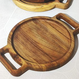 تصویر سینی چوبی دسته دار گرد Round wooden tray with handle