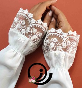 تصویر ساق دست پرنسسی عروس توری گیپوری شیری 
