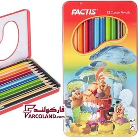 تصویر مداد رنگی 12 رنگ فکتیس مدل F071120121004 | جعبه فلزی | Factis colour pencil 