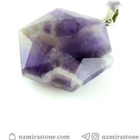 تصویر گردن آویز آمیتیست Amethyst سنگ طبیعی اصل (طرح شش ضلعی) 