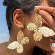 تصویر گوشواره طرح پروانه حصیری سفید زنانه 