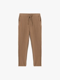 تصویر خرید اینترنتی شلوار روزمره مردانه قهوه ای کوتون 5SAM40011HW Pamuklu Müslin Chino Cep Detaylı Beli Bağcıklı Jogger Pantolon