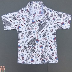 تصویر لباس نخی پیراهن هاوایی پسرانه سفید مشکی kids hawaiian shirt 