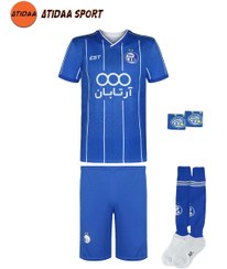 تصویر کیت باشگاهی استقلال طرح یاسر آسانی فصل 05-1404 سایز بچگانه و بزرگسال به همراه جوراب و مچبند 
