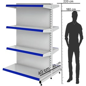 تصویر ست قفسه وسط فروشگاهی ارتفاع 2.20 سانتی متری کف 40 سانتی متری 