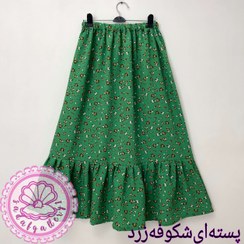 تصویر دامن کرپ پفکی بلند رنگبندی متنوع 
