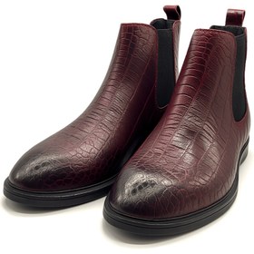 تصویر نیم‌بوت مردانه ونتو مدل چلسی جنس چرم کرکودیلی زرشکی - 43 VENETO men's Chelsea boots, crimson crocodile leather