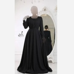 تصویر پیراهن مجلسی زنانه مدل مریم کرپ حریر منجوق دوزی شده مشکی سایز بزرگ - مشکی | سایز 4 