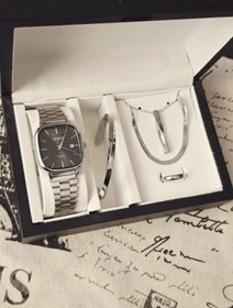 تصویر ست مردانه ساعت کاسیو مردانه تقویم فعال و بنگل و گردنبند و حلقه Casio