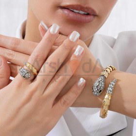 تصویر ست زنانه مار بولگاری تک دور طرح طلا نانو رنگ ثابت - دستبند و انگشتر 9 Women's bracelet and ring set with one layer of Bvlgari snake gold design, fixed nano color