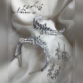 تصویر تاج عروس نقره ای(1عددی) ست نیم تاج و گوشواره نقره ای شیک اکسسوری عروس تاج عروس ریسه مو تل ارسال رایگان 