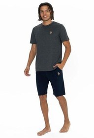 تصویر ست پیژامه خاکستری مردانه U.S POLO ASSN. لباس زیر دوچرخه سواری آستین کوتاه مجموعه تنظیمات آنتراسیت U.S. Polo Assn. 
