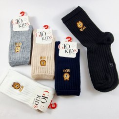 تصویر جوراب بچه‌گانه ساقدار دخترانه و پسرانه طرح خرس گلدوزی شده پنبه‌ای نرم 