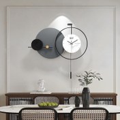 تصویر ساعت دیواری مدرن چوبی و فلزی شیکH520 - طوسی 