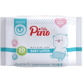 تصویر دستمال مرطوب کودک حاوی آلوئه ورا و ویتامین E پینو بیبی 72 عددی Pino Baby Wet Wipes With Aloe Vera & Vitamin E