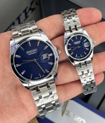 تصویر ساعت سیکو ست زنانه مردانه سیکو اکسکلوسیو مدل 3197 رنگ نقره ای صفحه سرمه ای 