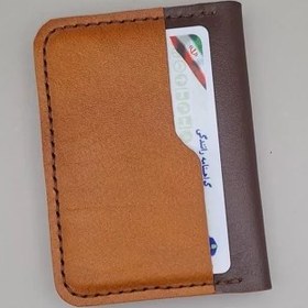تصویر جاکارتی چرم طبیعی گاو مدل دورنگ 6 کارتی - تماما عسلی 