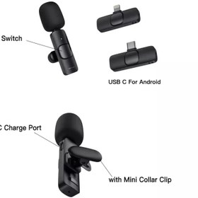 تصویر میکروفون یقه ای بی سیم مدل K9 Dual اتصال همزمان دو کاربره(پک دو عددی) K9 Wireless Microphone